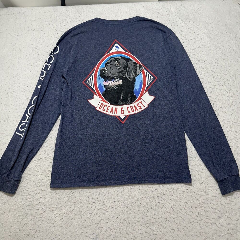 Ocean + Coast Men's Small Long Sleeve Navy Blue Black Dog Logo Graphic T Shirt